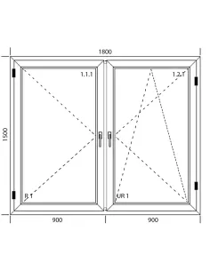 Okno PCV 180 x 150 cm Dwukwaterowe: Rozwierane + Rozwierno-uchylne Aluplast IDEAL 8000 2