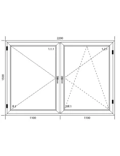 Okno PCV 220 x 150 cm Dwukwaterowe: Rozwierane + Rozwierno-uchylne Aluplast IDEAL 4000 2