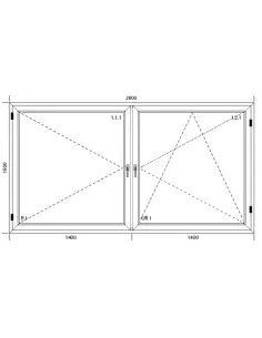 Okno PCV 280 x 150 cm Dwukwaterowe: Rozwierane + Rozwierno-uchylne Aluplast IDEAL 4000 2