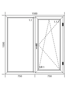 Okno PCV 150 x 150 cm Dwukwaterowe: FIX(Stałe) + Rozwierno-uchylne - Aluplast IDEAL 4000 2