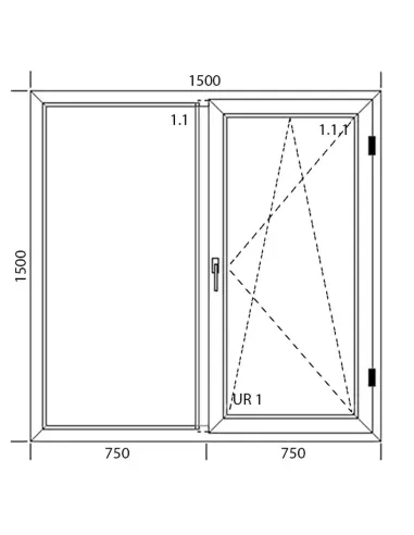 Okno PCV 150 x 150 cm Dwukwaterowe: FIX(Stałe) + Rozwierno-uchylne - Aluplast IDEAL 4000