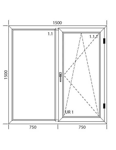 Okno PCV 150 x 150 cm Dwukwaterowe: FIX(Stałe) + Rozwierno-uchylne - Aluplast IDEAL 4000