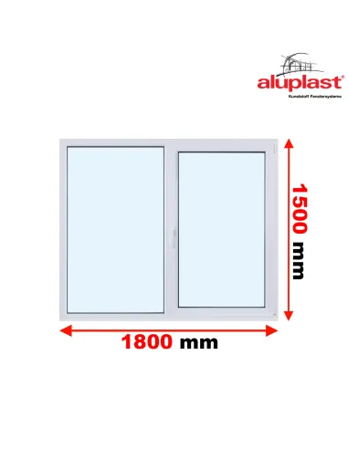 Okno PCV 1800 x 1500 Dwukwaterowe: FIX(Stałe) + Rozwierno-uchylne - Aluplast IDEAL 8000