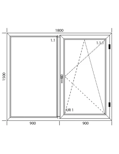 Okno PCV 180 x 150 cm Dwukwaterowe: FIX(Stałe) + Rozwierno-uchylne - Aluplast IDEAL 8000