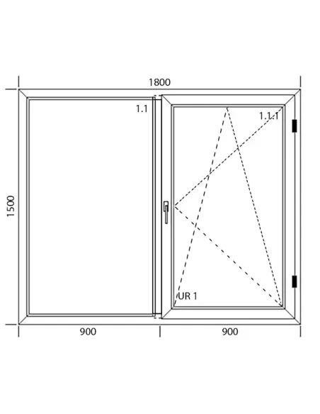 Okno PCV 180 x 150 cm Dwukwaterowe: FIX(Stałe) + Rozwierno-uchylne - Aluplast IDEAL 8000
