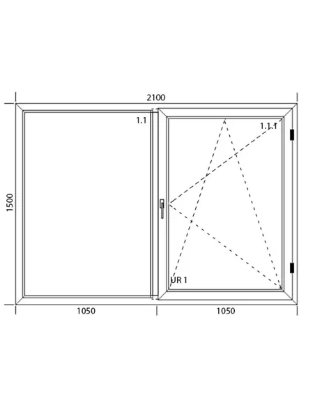 Okno PCV 210 x 150 cm Dwukwaterowe: FIX(Stałe) + Rozwierno-uchylne - Aluplast IDEAL 8000