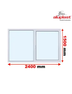 Okno PCV 240 x 150 cm Dwukwaterowe: FIX(Stałe) + Rozwierno-uchylne - Aluplast IDEAL 8000