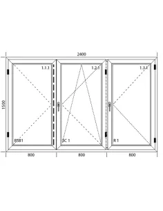 Okno PCV 240 x 150 cm Trzykwaterowe: R+RU+R - Aluplast IDEAL 8000 2