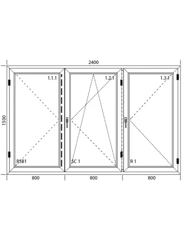 Okno PCV 240 x 150 cm Trzykwaterowe: R+RU+R - Aluplast IDEAL 8000