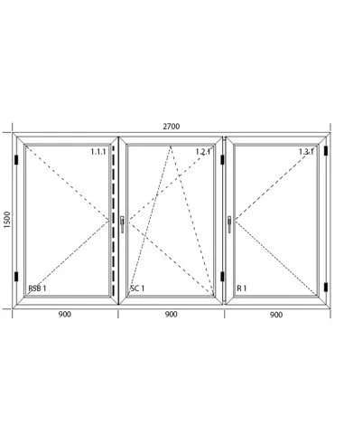 Okno PCV 270 x 150 cm Trzykwaterowe: R+RU+R - Aluplast IDEAL 8000