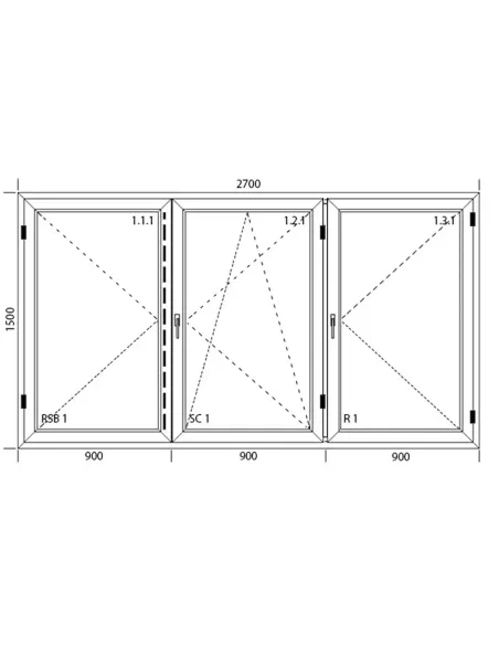 Okno PCV 270 x 150 cm Trzykwaterowe: R+RU+R - Aluplast IDEAL 8000