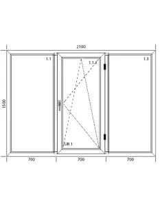 Okno PCV 210 x 150 cm Trzykwaterowe: FIX+RU+FIX - Aluplast IDEAL 4000 2