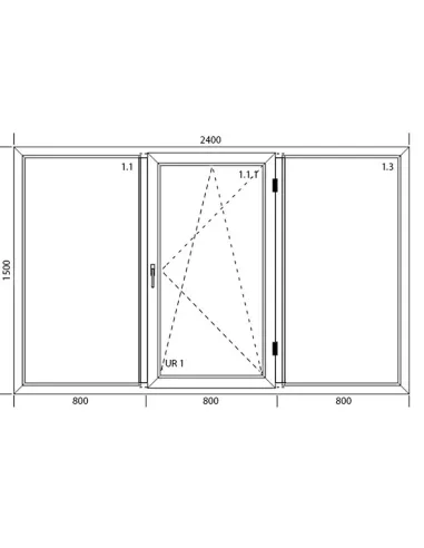 Okno PCV 240 x 150 cm Trzykwaterowe: FIX+RU+FIX - Aluplast IDEAL 8000