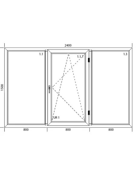Okno PCV 240 x 150 cm Trzykwaterowe: FIX+RU+FIX - Aluplast IDEAL 8000