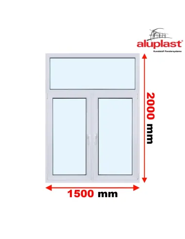 Okno PCV 1500 x 2000 Dwukwaterowe: R + RU z Naświetlem - Aluplast IDEAL 8000