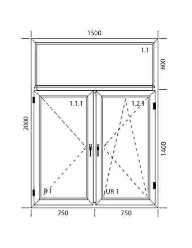 Okno PCV 150 x 200 cm Dwukwaterowe: R + RU z Naświetlem - Aluplast IDEAL 4000