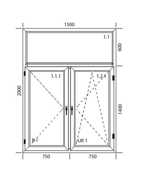 Okno PCV 150 x 200 cm Dwukwaterowe: R + RU z Naświetlem - Aluplast IDEAL 4000