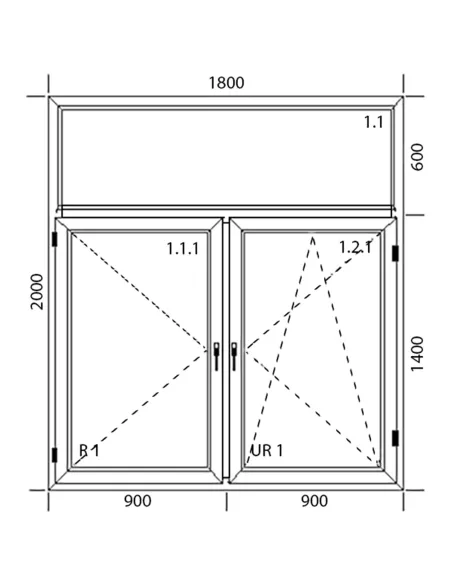Okno PCV 180 x 200 cm Dwukwaterowe: R + RU z Naświetlem - Aluplast IDEAL 8000