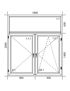 Okno PCV 180 x 200 cm Dwukwaterowe: R + RU z Naświetlem - Aluplast IDEAL 4000 2