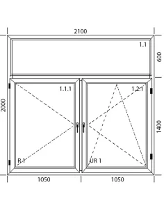 Okno PCV 210 x 200 cm Dwukwaterowe: R + RU z Naświetlem - Aluplast IDEAL 4000 2