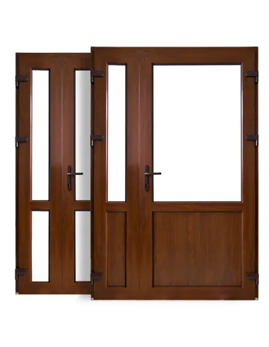 Drzwi Zewnętrzne Dwuskrzydłowe PCV 140x210 Orzech