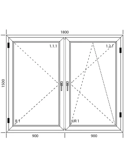 Okno PCV 180 x 150 cm Dwukwaterowe: Rozwierane + Rozwierno-uchylne Aluplast IDEAL 7000