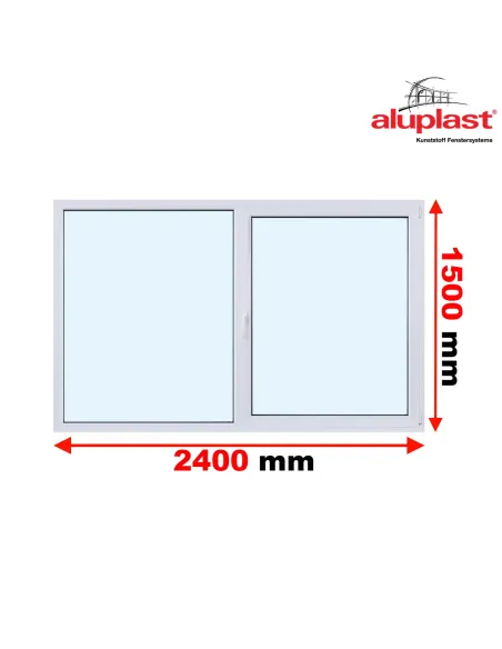 Okno PCV 240 x 150 cm Dwukwaterowe: FIX (Stałe) + Rozwierno-uchylne - Aluplast IDEAL 7000