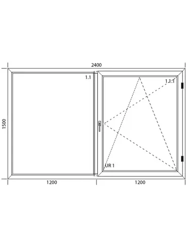 Okno PCV 240 x 150 cm Dwukwaterowe: FIX (Stałe) + Rozwierno-uchylne - Aluplast IDEAL 7000