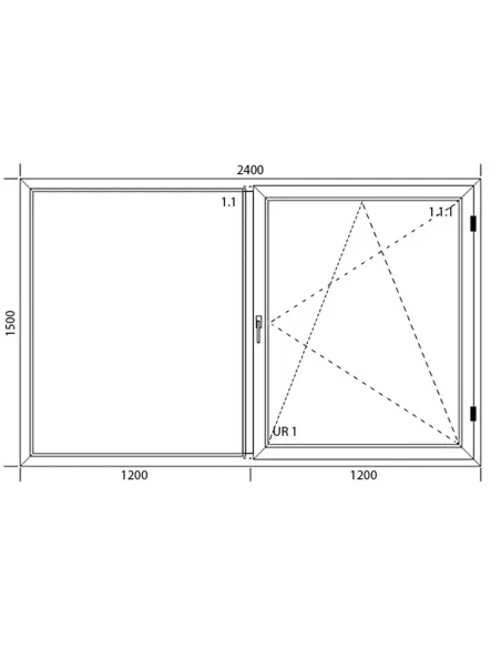 Okno PCV 240 x 150 cm Dwukwaterowe: FIX (Stałe) + Rozwierno-uchylne - Aluplast IDEAL 7000