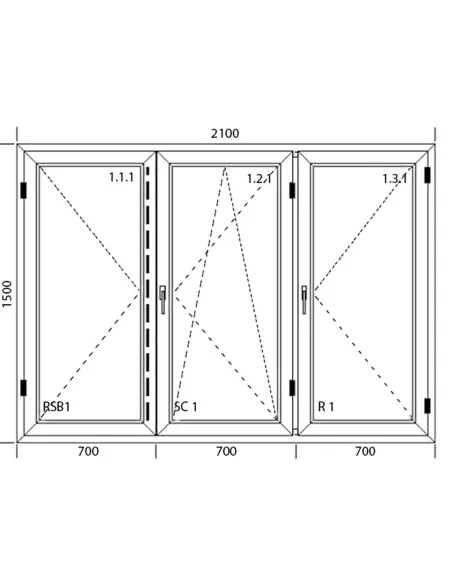 Okno PCV 210 x 150 cm Trzykwaterowe: R+RU+R - Aluplast IDEAL 7000