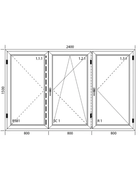 Okno PCV 240 x 150 cm Trzykwaterowe: R+RU+R - Aluplast IDEAL 7000