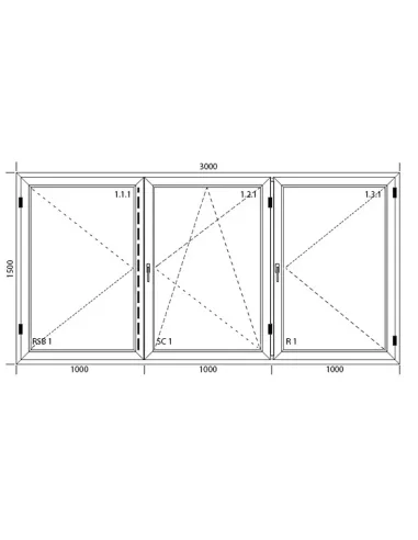 Okno PCV 300 x 150 cm Trzykwaterowe: R+RU+R - Aluplast IDEAL 7000