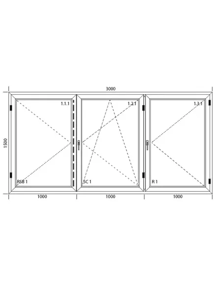 Okno PCV 300 x 150 cm Trzykwaterowe: R+RU+R - Aluplast IDEAL 7000