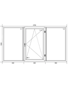 Okno PCV 270 x 150 cm Trzykwaterowe: FIX+RU+FIX - Aluplast IDEAL 7000 2
