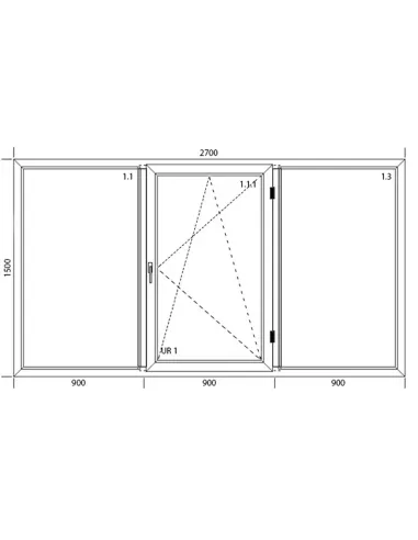 Okno PCV 270 x 150 cm Trzykwaterowe: FIX+RU+FIX - Aluplast IDEAL 7000