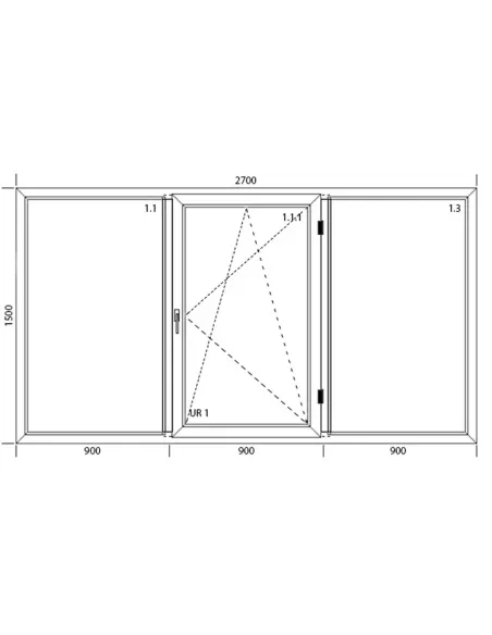 Okno PCV 270 x 150 cm Trzykwaterowe: FIX+RU+FIX - Aluplast IDEAL 7000