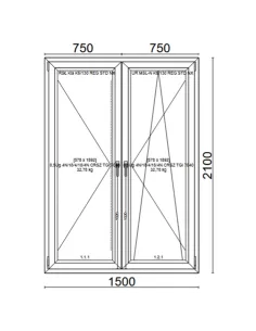 Drzwi Balkonowe PCV 1500 x 2100 mm Trzyszybowe Veka Softline 82 MD 2