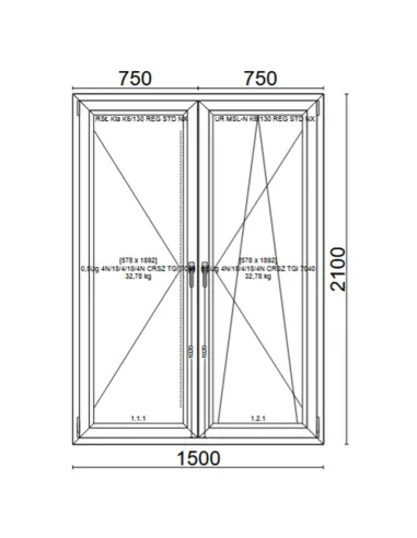 Drzwi Balkonowe PCV 1500 x 2100 mm Trzyszybowe Veka Softline 82 MD