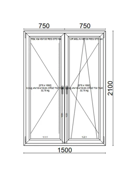 Drzwi Balkonowe PCV 1500 x 2100 mm Trzyszybowe Veka Softline 82 MD