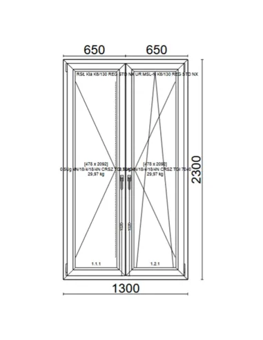 Drzwi Balkonowe PCV 1300 x 2300 mm Trzyszybowe Veka Softline 82 MD