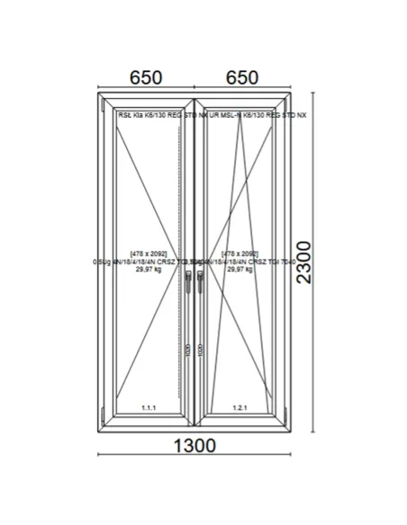 Drzwi Balkonowe PCV 1300 x 2300 mm Trzyszybowe Veka Softline 82 MD