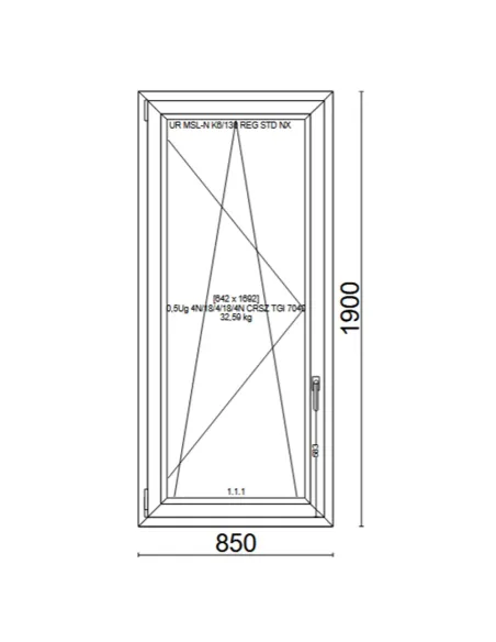 Drzwi Balkonowe PCV 850 x 1900 mm Trzyszybowe Veka Softline 82 MD