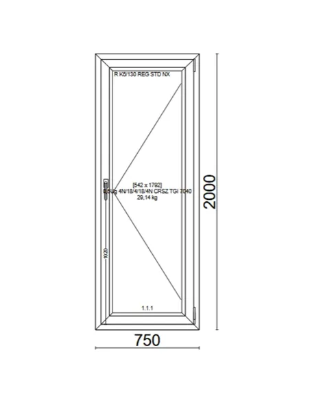 Drzwi Balkonowe PCV 750 x 2000 mm Trzyszybowe Veka Softline 82 MD