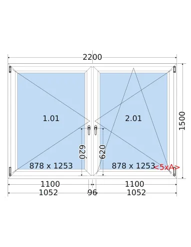 Okno PCV 220 x 150 cm Rozwierne | Rozwierno-Uchylne Trzyszybowe Salamander BluEvolution 82