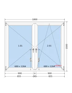 Okno PCV 180 x 150 cm Rozwierne | Rozwierno-Uchylne Dwuszybowe Salamander GreenEvolution 76 2