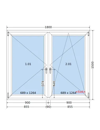 Okno PCV 180 x 150 cm Rozwierne | Rozwierno-Uchylne Dwuszybowe Salamander GreenEvolution 76