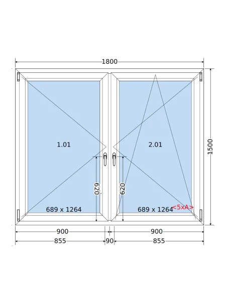 Okno PCV 180 x 150 cm Rozwierne | Rozwierno-Uchylne Dwuszybowe Salamander GreenEvolution 76