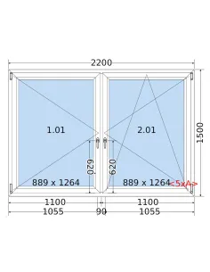 Okno PCV 220 x 150 cm Rozwierne | Rozwierno-Uchylne Dwuszybowe Salamander GreenEvolution 76 2