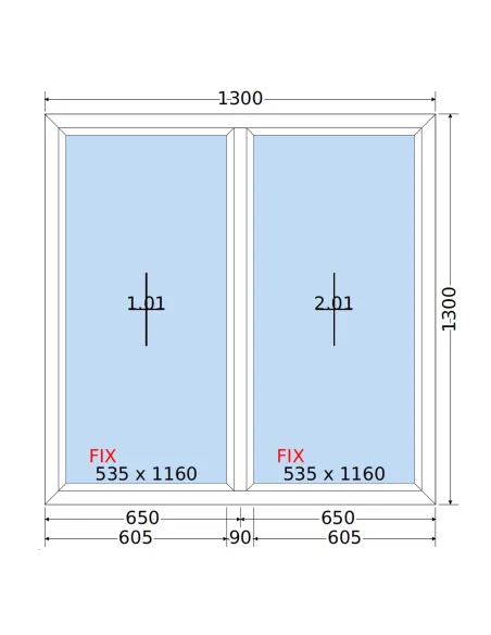 Okno PCV 130 x 130 cm Stałe (FIX) Dwuszybowe Salamander GreenEvolution 76