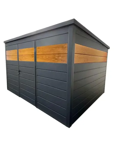 Metalowy Domek Narzędziowy Ogrodowy 300x200 cm - Antracytowy + Złoty Dąb